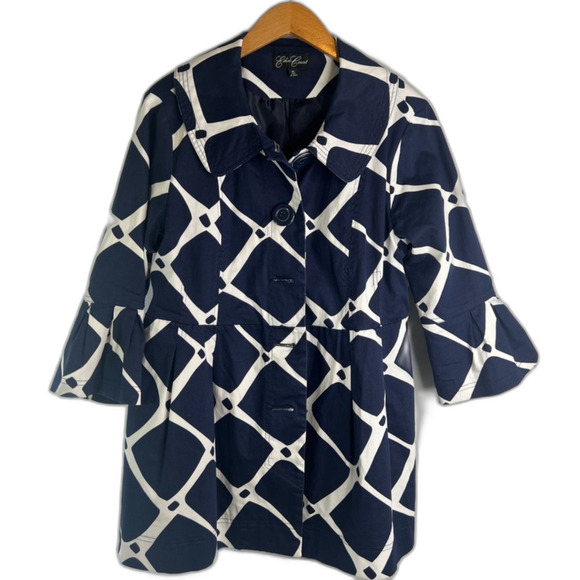 Eden‎ Court Navy & White 1/2 Bell Sleeve Button Up Lined Jacket Size XL - Picture 1 of 10